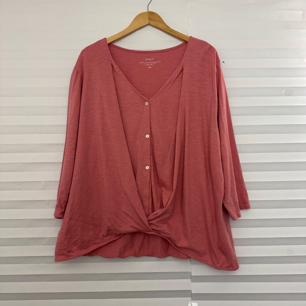 Pure Jill J. Jill Rose Pink Cotton Cross-Front Twist Top 3X Plus Size 3/4 Sleeve